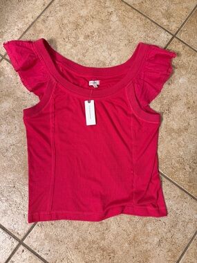 Anthropology-Pilcro Vibrant Pink Ribbed Short Sleeve Tee size xl